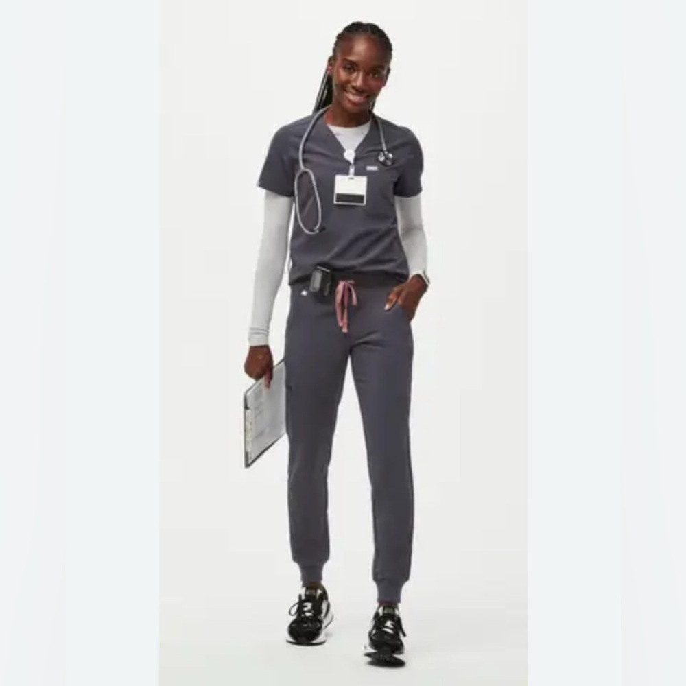 Figs Charcoal Joggers with Pink Drawstring